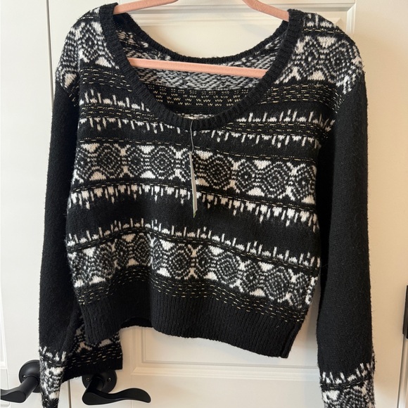 Sam Edelman Black and White Patterned Women's Sweater - Cozy Fair Isle Knit - Picture 5 of 7